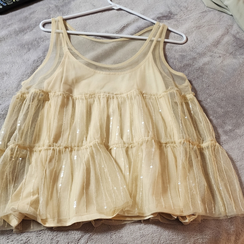 AEO Cami top with sheer overlay with sequence.